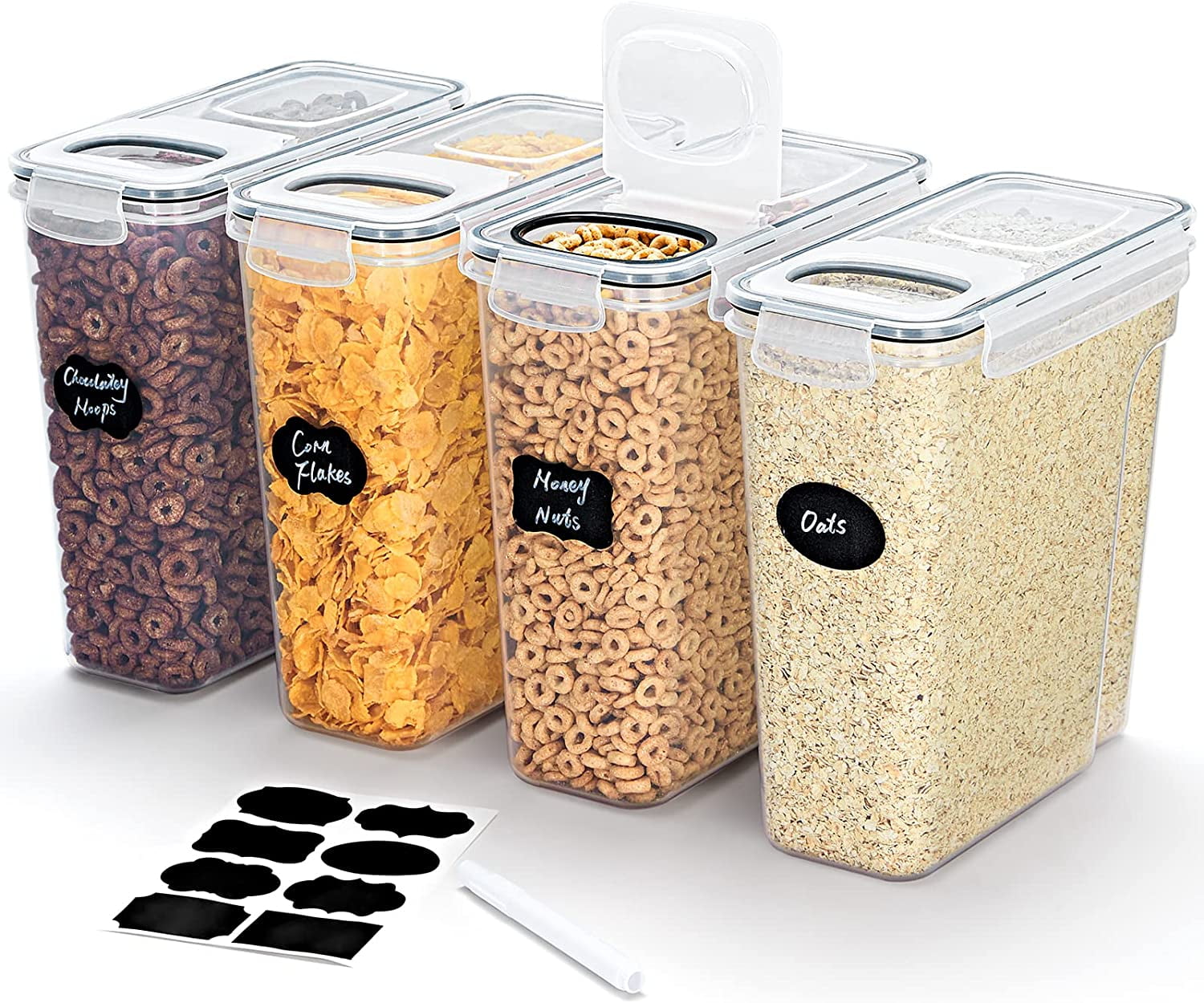 Lifewit 4L(135oz) Cereal Containers Storage with Flip-Top Lids, 4pcs  Airtight Food Storage Canister Sets with Label Stickers for Kitchen Pantry