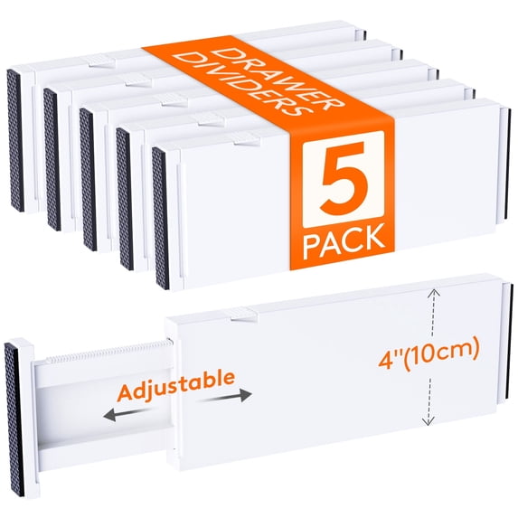 Lifewit 5 Pack Adjustable Drawer Dividers Organizer, Expandable Dresser Separators for Bedroom, Bathroom, Kitchen, Office, 4" High, 11-17"