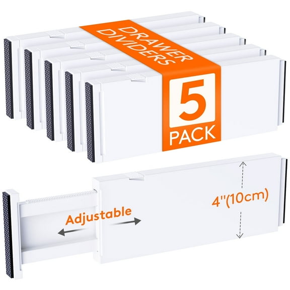Lifewit 5 Pack Adjustable Drawer Dividers Organizer, Expandable Dresser Separators for Bedroom, Bathroom, Kitchen, Office, 4" High, 11-17"