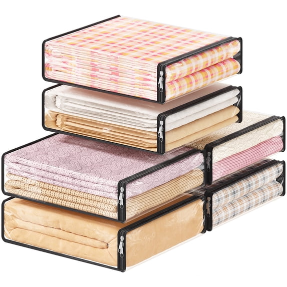 Lifewit 6 Pack 14L Clear Clothes Storage Bags with Zipper, Plastic Sweater Storage, Vinyl Foldable Blanket Containers Organizers, Moving Bag for Bed Sheet, Clothing, 15.7 x 13.8 x 3.9 Inch