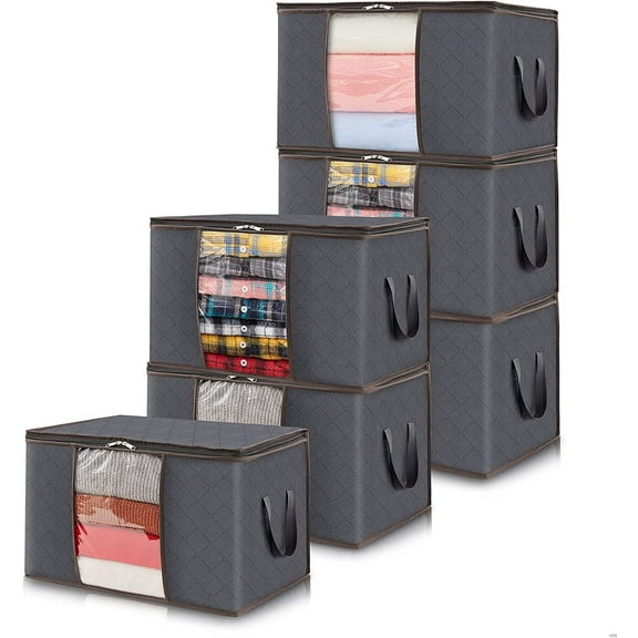 Lifewit 6-Pack Large Clothes Storage Bag, Storage Bins for Clothes, Blankets, Comforters, Grey