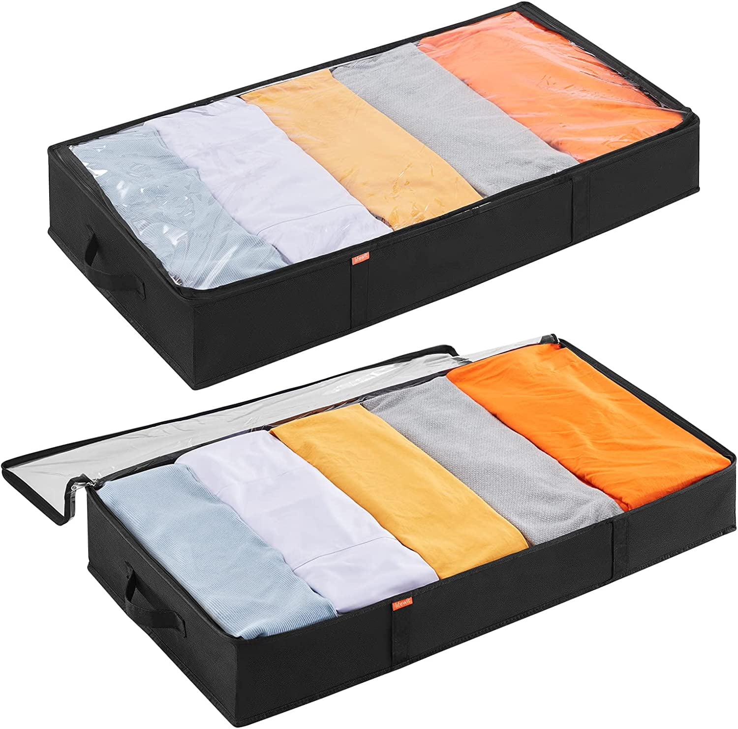Lifewit Under Bed Shoe Storage Organizer Set of 2, Foldable Fabric Shoes  Container Box with Clear Cover See Through Window Storage Bag with 2  Handles