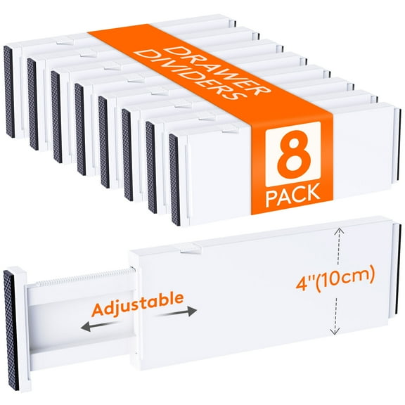 Lifewit 8 Pack Adjustable Drawer Dividers Organizer, Expandable Dresser Separators for Bedroom, Bathroom, Kitchen, Office, 4" High, 11-17"