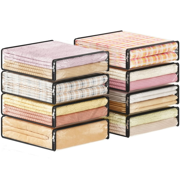 Lifewit 8 Pack Clear Clothes Storage Bags with Zipper, Plastic Sweater Storage, Vinyl Foldable Blanket Storage Organizers, Moving Bag Storage Containers for Bed Sheet, Clothing, 15.7 x 13.8 x 3.9 Inc