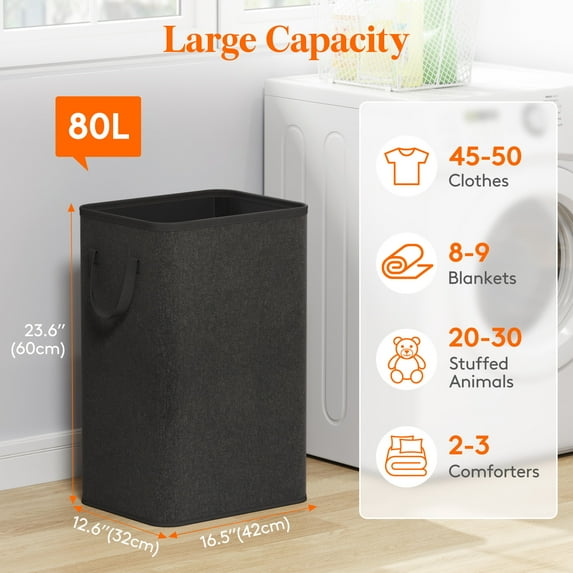 Lifewit 80L Large Tall Laundry Hamper, Collapsible Laundry Basket with Handles, Foldable Clothes Hampers for Laundry, Portable Dirty Clothes Hamper for Dorm College Badrom Bathroom, Black