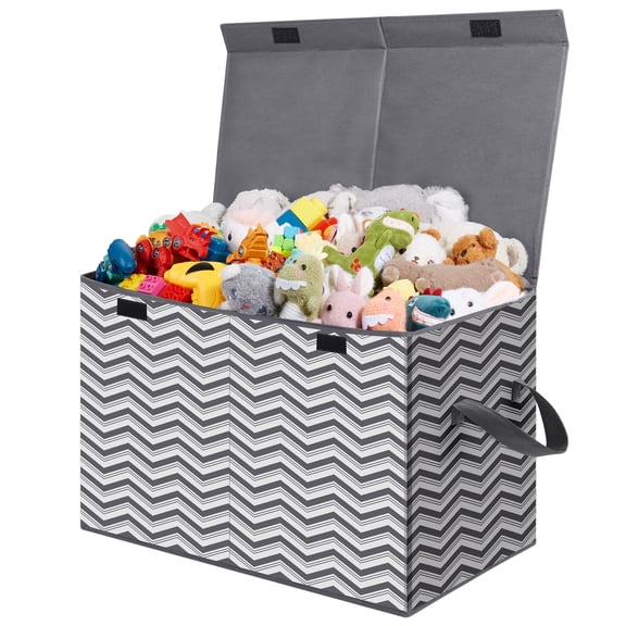 Lifewit Box Chest Storage Organizer, Large Collapsible Storage Bin with Flip-top Lid & Durable Handles for Playroom, Bedroom, Grey
