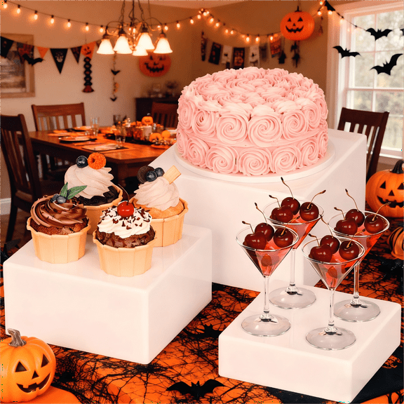 Lifewit Buffet Risers and Stands, Food Risers for Buffet Table, Catering Dessert Cake Stand for Party, Collectibles Jewelry Display Stand, White Cube Boxes Nesting Risers, 3 PCS (6", 7", 7.8'')