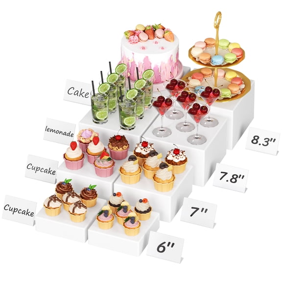 Lifewit Buffet Risers and Stands, Food Risers for Buffet Table, Catering Dessert Cake Stand for Party, Collectibles Jewelry Display Stand, White Cube Boxes Nesting Risers, 8 PCS