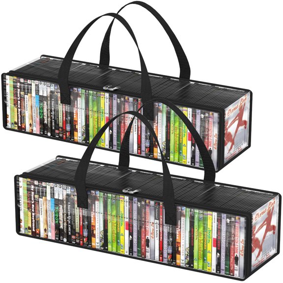 Lifewit CD Storage Bags, Clear PVC Plastic CD Case Holder with Handles, Front Window Zipper Design, Stackable Media Organizer Box for Albums, Hold up to 100 Pcs CDs (50 Each), 2 Pack