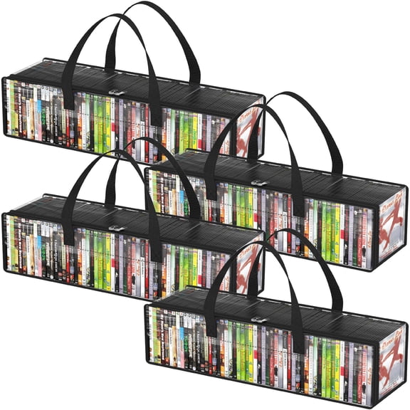 Lifewit CD Storage Bags, Clear PVC Plastic CD Case Holder with Handles, Front Window Zipper Design, Stackable Media Organizer Box for Albums, Hold up to 200 Pcs CDs (50 Each), 4 Pack