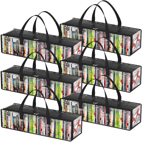 Lifewit CD Storage Bags, Clear PVC Plastic CD Case Holder with Handles, Front Window Zipper Design, Stackable Media Organizer Box for Albums, Hold up to 300 Pcs CDs (50 Each), 6 Pack