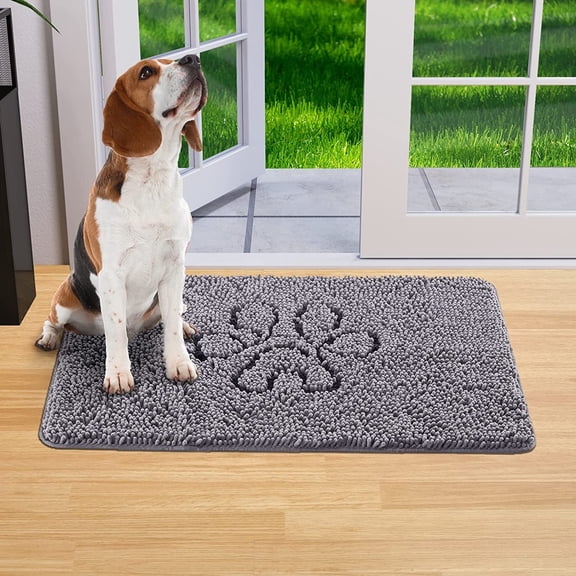 Lifewit Chenille Indoor Doormat Traps Mud and Water, Non Slip Low-Profile Rug Doormats for Muddy Shoes and Dog Paws, Machine Washable Doormat for Pet Entry, Back Door, Mud Room, 20 × 31 in, Grey