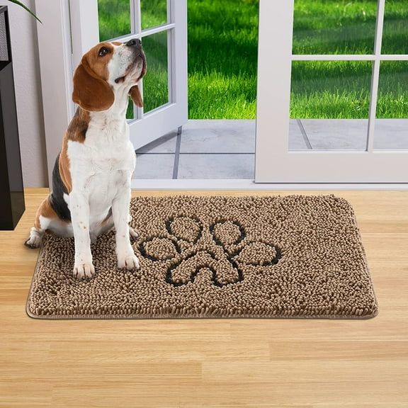 Lifewit Chenille Indoor Doormat Traps Mud and Water, Non Slip Low-Profile Rug Doormats for Muddy Shoes and Dog Paws, Machine Washable Doormat for Pet Entry, Back Door, Mud Room, 30 × 48 in, Brown