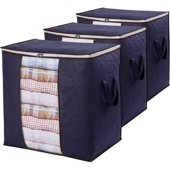 Lifewit Clothes Storage Bag 90L Large Capacity Organizer with Reinforced Handle Thick 3 Pack, Blue