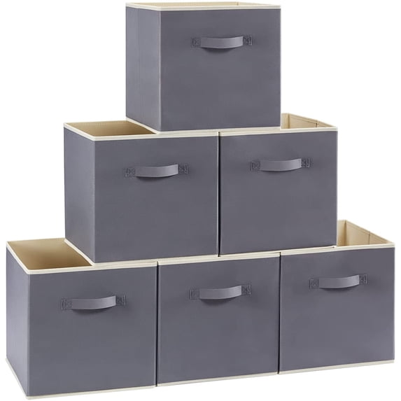 Lifewit Collapsible Storage Cubes 13 inch Foldable Fabric Bins Multi-Color Organizers Set of 6 Grey