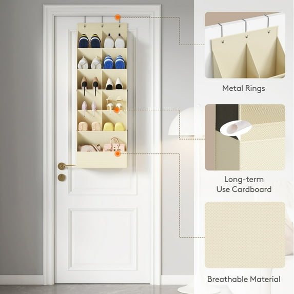 Lifewit Over the Door Shoe Organizers, 1 Pack Hanging Shoe Rack with 11 Pockets, 5 Layers Shoe Holder for Closet Door Storage Includes Boots, Toys, Water Bottles, Daily Necessities, Beige