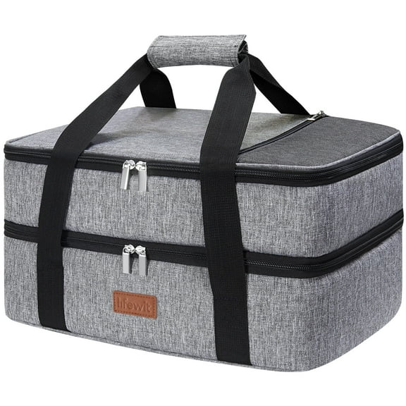 Lifewit Double Decker Insulated Casserole Carrier for Hot or Cold Food, Casserole Dish Carrying Case, Lasagna Holder for Potluck Parties/Picnic/Cookouts, Fits 9"x13" Baking Dish, Gray