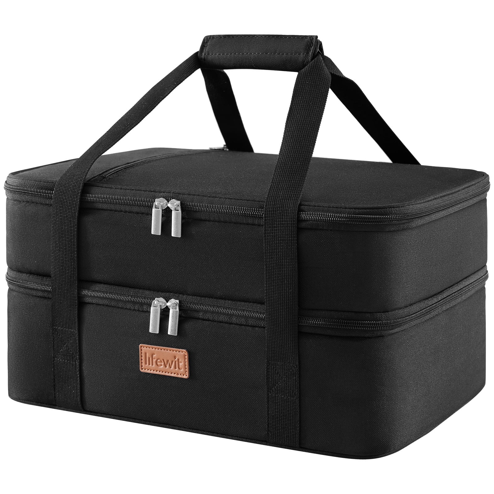 Lifewit Double Decker Insulated Casserole Carrier for Hot or Cold Food, Casserole Dish Carrying Case, Lasagna Holder for Potluck Parties/Picnic/Cookouts, Fits 9"x13" Baking Dish, Black