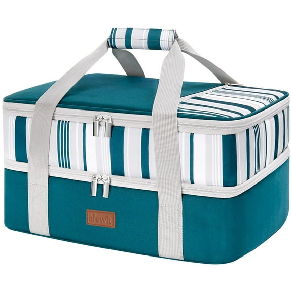 Lifewit Double Decker Insulated Casserole Carrier for Hot or Cold Food, Casserole Dish Carrying Case, Lasagna Holder for Potluck Parties/Picnic/Cookouts, Fits 9"x13" Baking Dish, Green