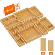 Lifewit Drawer Organizer Set - 22-Compartment Adjustable Bamboo Wooden Drawer Dividers, Storage Tray for Utensils, Silverware, Makeup in Kitchen, Bathroom, Office, Vanity, 10 Pcs