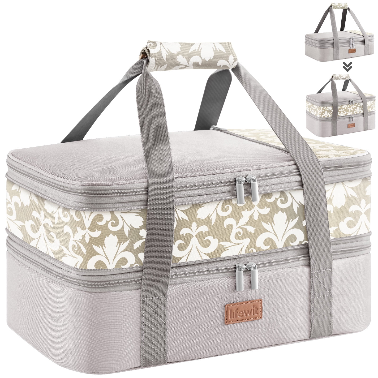 Lifewit Expandable Insulated Casserole Carrier for Hot or Cold Food, Double Decker Food Bag Lasagna Holder Carry Tote for Potluck Parties/Picnic/Cookouts, Fits 9"x13" Baking Dish, Gray-Flowers - Walmart.com