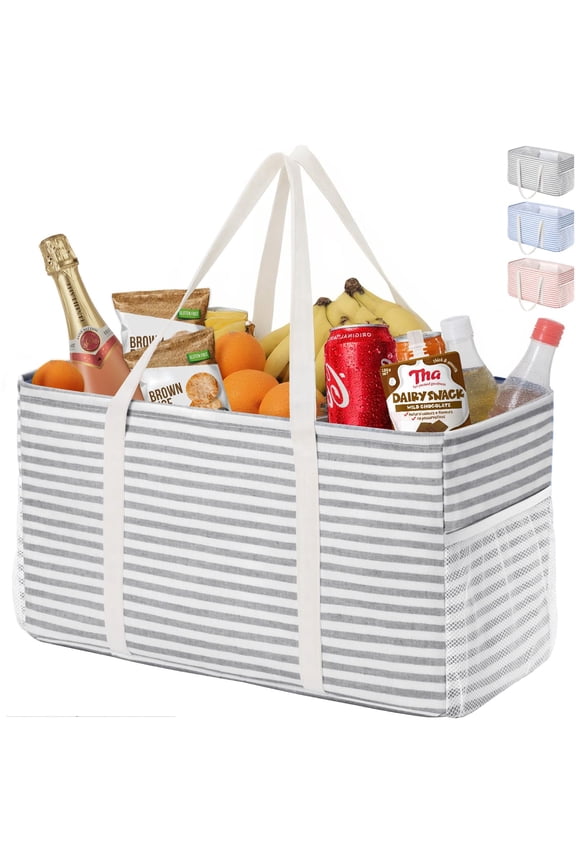 Extra Large Tote Bag, Reusable Grocery Bags with Metal Wire Frame and Handles