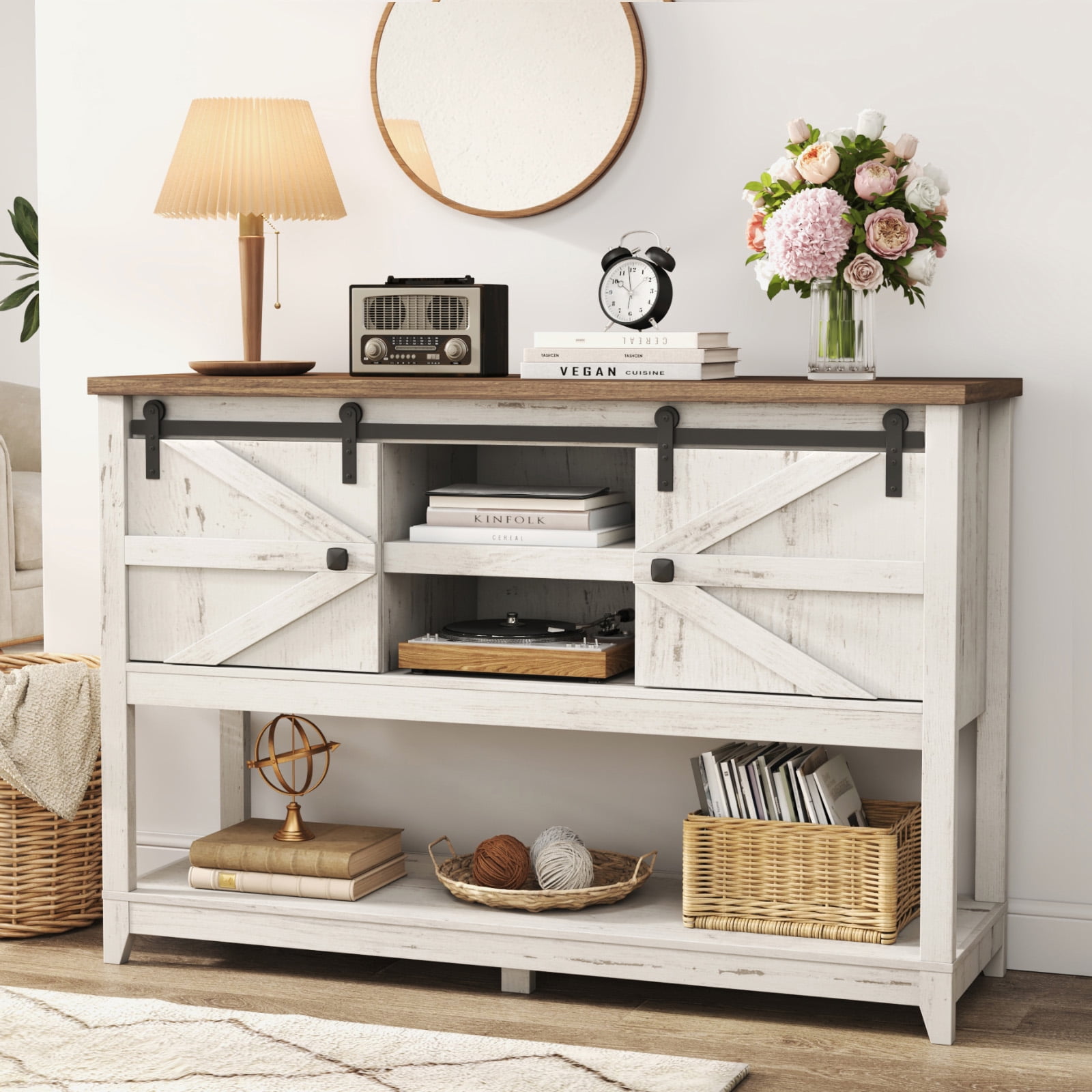 Collapsable Entry Way Table Lifewit Farmhouse Entryway Table, 46-inch Rustic White with Sliding ...