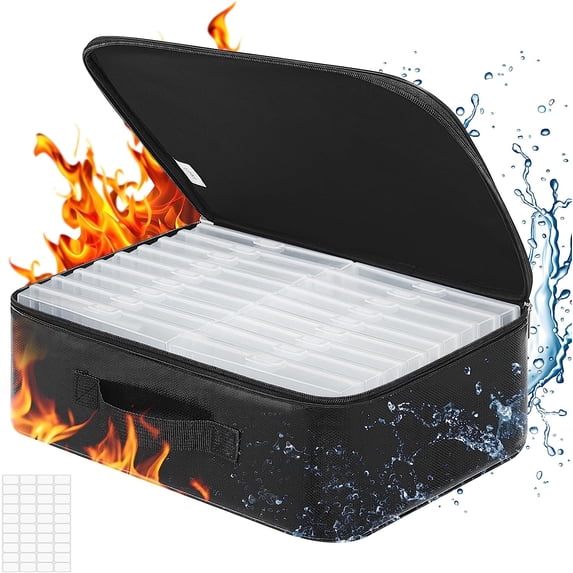 Lifewit Fireproof Photo Storage Box with 18 Inner 4x6 Clear Photo Case, Zipper Collapsible Photo