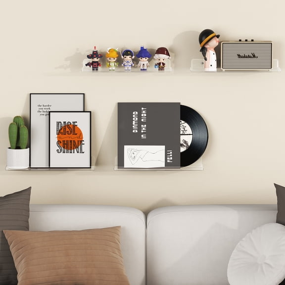 Lifewit Floating Shelves, 6 Pack Clear Shelf 15" Room Decor for Makeup/Vinyl Record/Photo in Bedroom, Living Room, Bathroom, Kitchen Storage and Organization