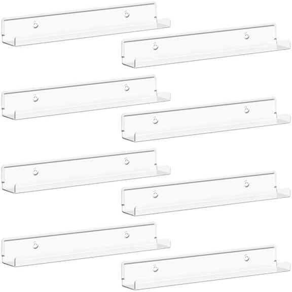 Lifewit Floating Shelves for Vinyl Record, 8 Pack 12" Clear Acrylic Wall Shelf Room Decor for Book/Photo/Picture/Makeup Display in Bedroom, Living Room, Bathroom Storage and Organization