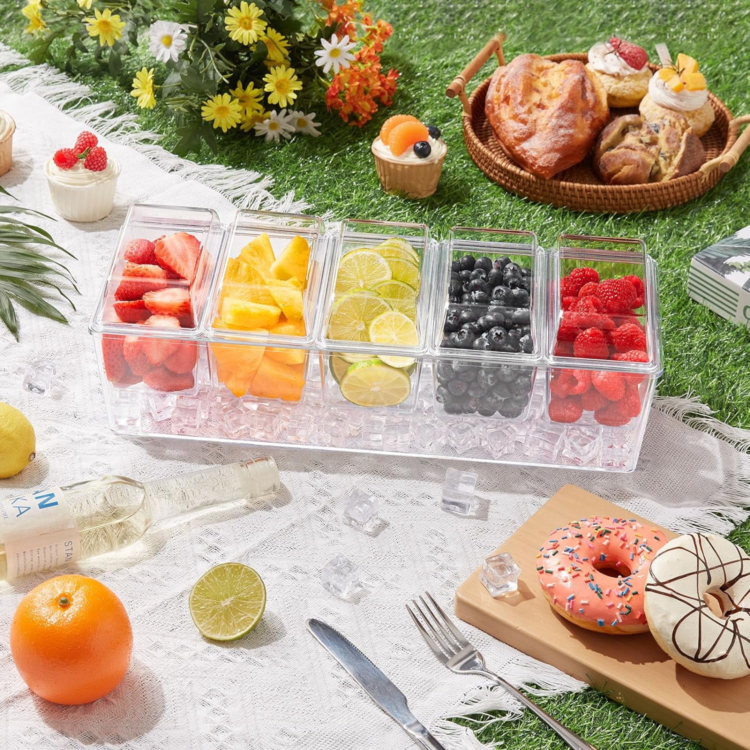 Lifewit Ice Chilled Condiment Caddy with 5 Containers(2.5 cup ...