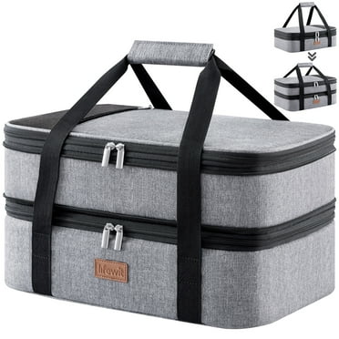 Lifewit Insulated Double Casserole Carrier Thermal Lunch Tote for Potluck Parties, Picnic, Beach, Fits 9 x 13 Inches Casserole Dish, Expandable by Mid Zipper, Grey