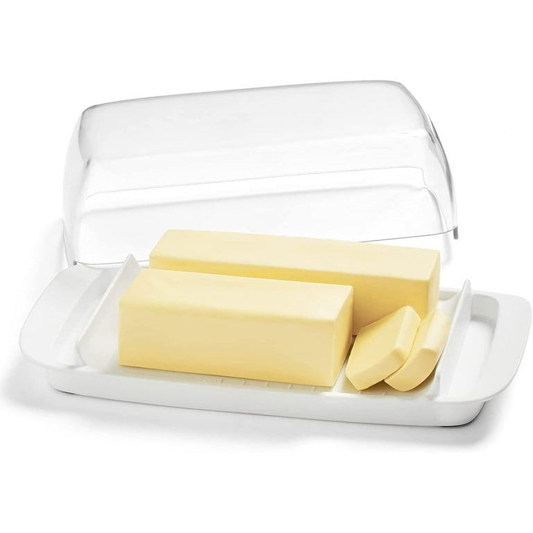 Lifewit Large Butter Dish with Lid 8oz Plastic Wide 2 Stick Double Butter Holder Container White