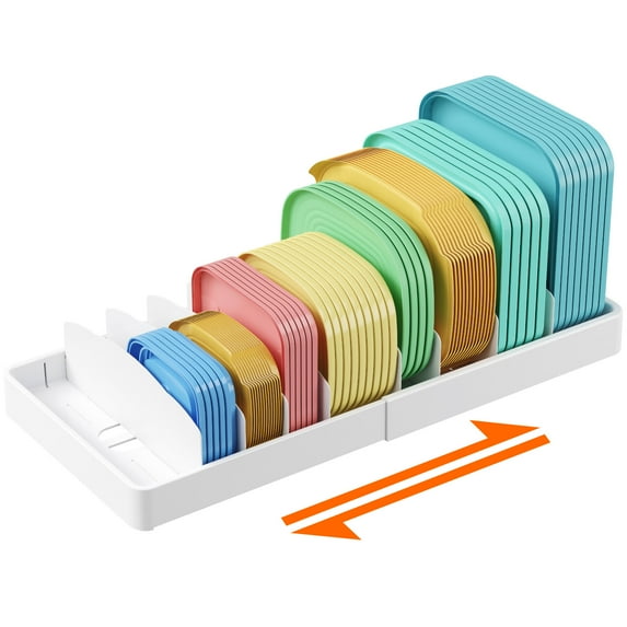 Lifewit Plastic Lid Organizer, Adjustable Food Storage Container Lid Divider w/ 8 Inserts & 21 Compartments, Plastic Lid Holder for Cabinet, Pantry, Extra Large 13-24"