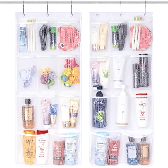 Lifewit Mesh Shower Caddy, 11 Pockets Hanging Shower Organizer with Quick Drying Mesh, Portable Space Saving Bathroom Organizer to Hold Soap, Shampoo and Cruise Ship Essentials, White, 2 Pack