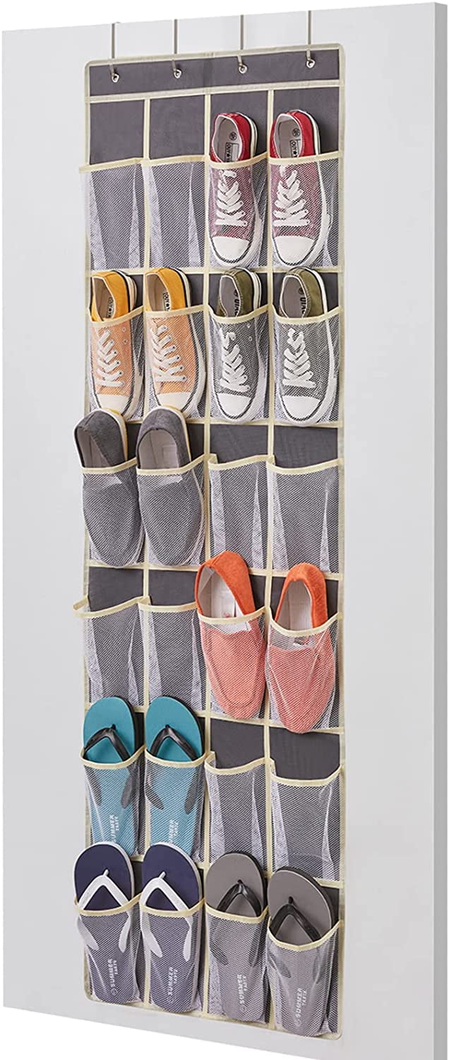 Happy Date Over the Door Shoe Organizer,Hanging Shoe Rack Holder with 24 Extra  Large Fabric Pockets for Storage Men Sneakers,Women High Heeled Shoes,2  Colors 