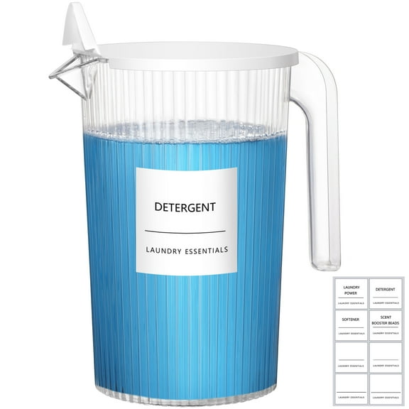 Lifewit Plastic Laundry Detergent Dispenser with Handle, 51oz Detergent containers with Fully Covered Dustproof Lid, 8 Lables, Softener, Beads Container for Laundry Room Organization, Clear