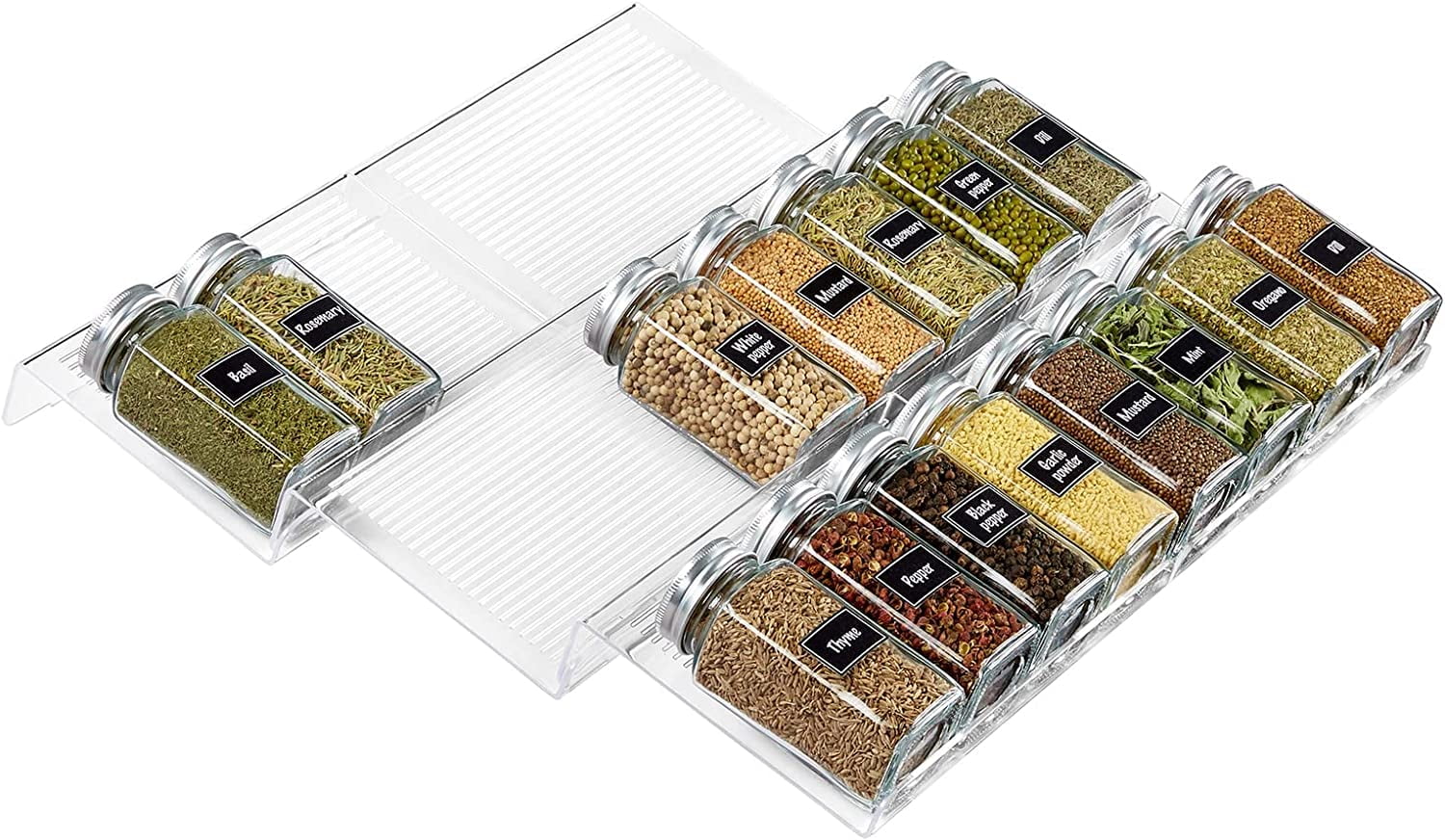 Lifewit Spice Drawer Organizer Spice Rack Seasoning Jars Storage Tray Adjustable Expandable for Kitchen, Countertop, Cabinet, Shelf, 3 Tiers, Set of 6