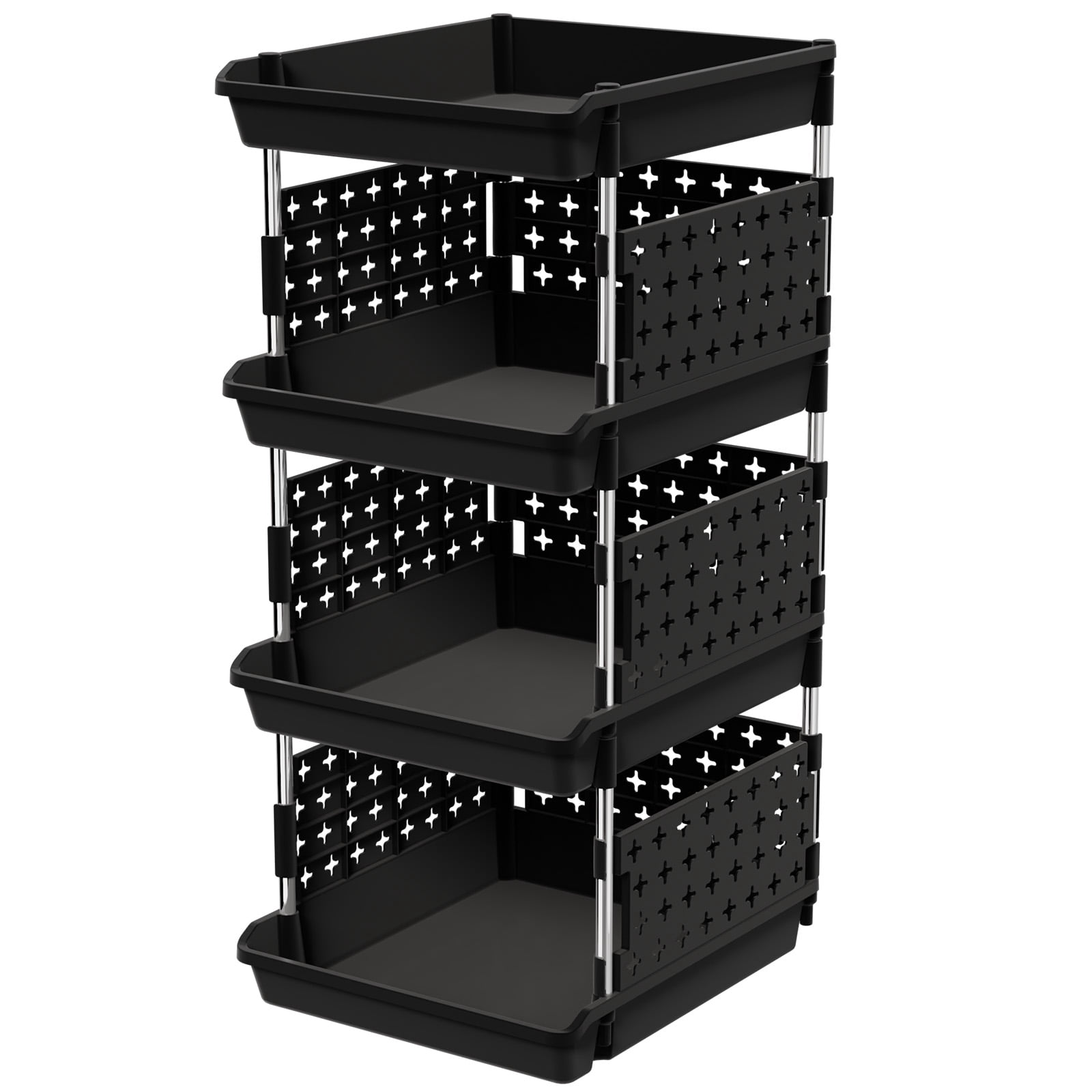 Lifewit Plastic Stackable Storage Baskets, 4 Tier Stacking Bins 13.8"D ...