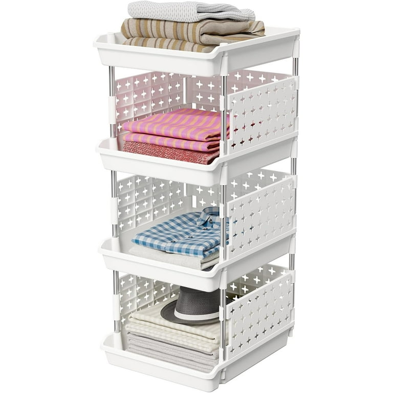 Lifewit Plastic Stackable Storage Baskets, 4 Tier Stacking Bins for Closet  Wardrobe, Playroom, Kitchen and Pantry Organization, Large Capacity