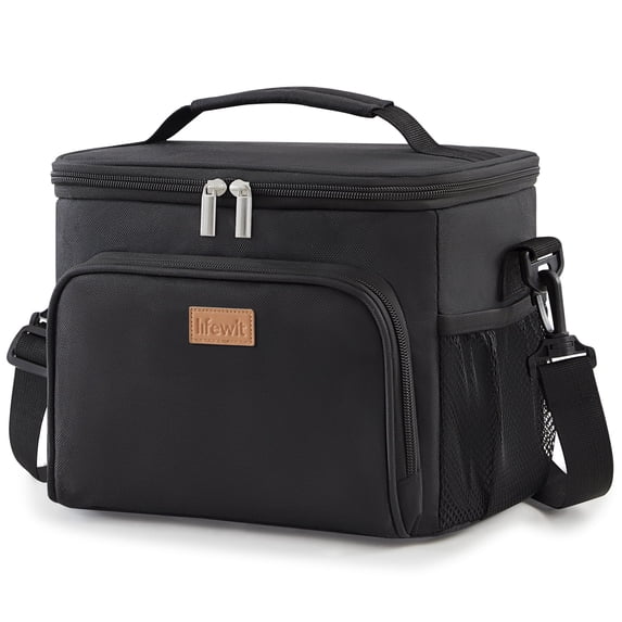 Lifewit Reusable Insulated Lunch Bag for Men, Lunch Box Women, Portable Cooler Freezable Soft Lunchbox Leakproof with Adjustable Shoulder Strap for Adult for Work Picnic or Travel, Black 15L