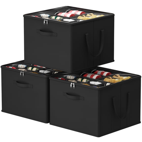 Lifewit Shoe Storage Organizer for Closet Fits 12-16 Pairs, Fabric Large Shoe Box Storage Container with Clear Cover, Foldable Bins Fit for Boots Heels Sneakers 17"(L) x 17"(W) x 12.5"(H) 3 Pack Blac