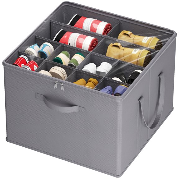 Lifewit Shoe Storage Organizer for Closet Fits 12-16 Pairs, Fabric Large Shoe Box Storage Containers with Clear Cover, Foldable Bins Fit for Boots Heels Sneakers 17"(L) x 17"(W) x 12.5"(H) 1Pack Gray