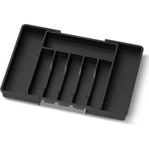 Lifewit Silverware Drawer Organizer Expandable Utensil Tray Adjustable Flatware, Plastic, Black