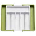 thumbnail image 1 of Lifewit Silverware Drawer Organizer, Expandable Utensil Tray for Kitchen, BPA Free Flatware and Cutlery Holder, Adjustable Plastic Storage for Spoons Forks Knives, Large, Green&White, 1 of 9
