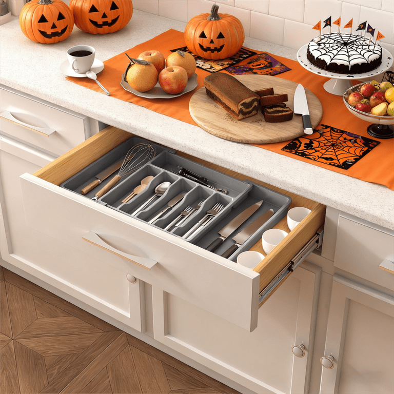 Lifewit Compact Utensil Tray: Adjustable, Expandable Organizer for