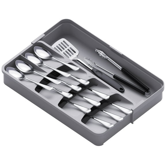 Lifewit Silverware Organizer, Expandable Utensil Tray for Kitchen Drawer, Adjustable Flatware, Gray