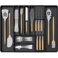 thumbnail image 1 of Lifewit Silverware Organizer for Kitchen Drawers, Expandable Utensil Tray with Removable Knife Block, Adjustable Cutlery and Flatware Holder, Plastic Spoon Forks Holder Storage Divider, Large, Black, 1 of 9