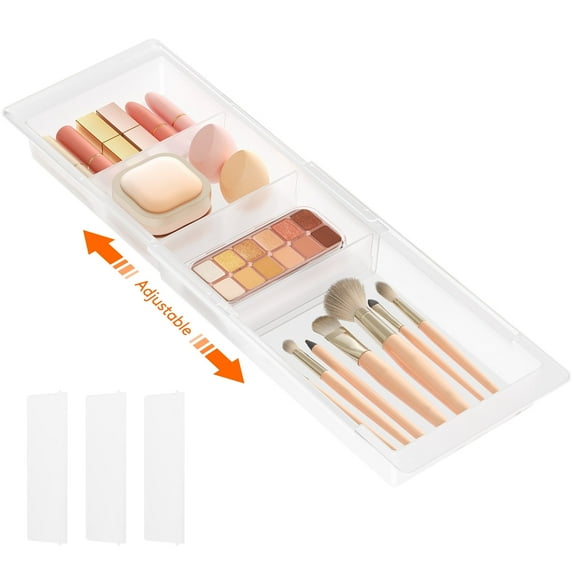 Lifewit Sliding Kitchen Drawer Organizer Tray with Inserts, Extendable Hanging Desk Drawer Divider, 14-23" Long/1.8" High Plastic Organizer Box in Vanity/Bathroom/Office/Kitchen, Clear