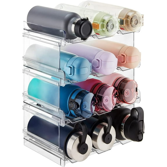 Lifewit Stackable Water Bottle Organizer for Cabinet, Freezer, Pantry, Kitchen, Clear Pack of 4